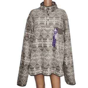 Southern Grit Mens Aztec Southwest Fleece Pullover Sweater Sz XXL 1/4 Snap‎ Gray